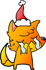 crying fox gradient cartoon of a wearing santa hat