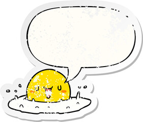 cartoon happy egg and speech bubble distressed sticker