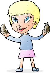cartoon woman eating hotdogs
