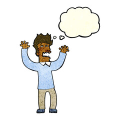 Fototapeta premium cartoon terrified man with thought bubble
