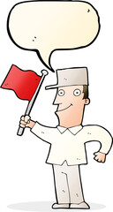 cartoon man waving flag with speech bubble