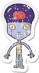 retro distressed sticker of a cartoon weird robot