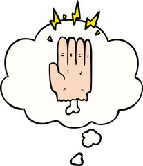 cartoon magic halloween zombie hand and thought bubble