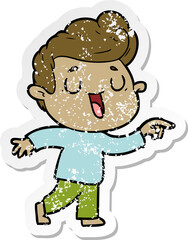 distressed sticker of a happy cartoon man