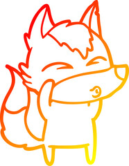 warm gradient line drawing cartoon wolf whistling