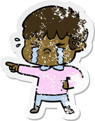 distressed sticker of a crying boy cartoon