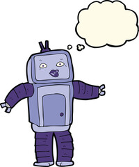 funny cartoon robot with thought bubble