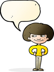 cartoon boy with hands on hips with speech bubble