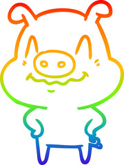 rainbow gradient line drawing nervous cartoon pig