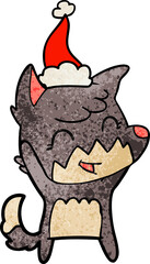 happy textured cartoon of a fox wearing santa hat