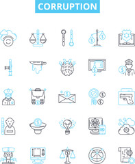 Corruption vector line icons set. Corrupt, Bribery, Misappropriation, Fraud, Graft, Misuse, Misrule illustration outline concept symbols and signs