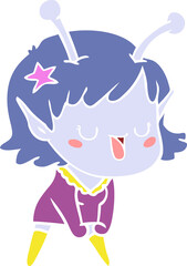 happy alien girl flat color style cartoon