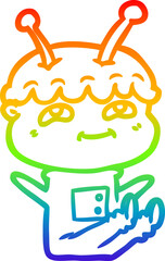 rainbow gradient line drawing friendly cartoon spaceman