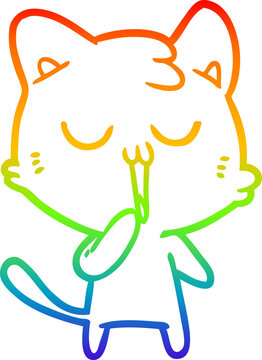 recommend clip art: rainbow gradient line drawing cartoon cat yawning