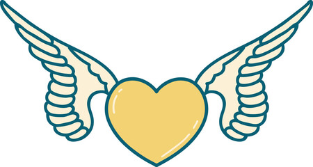 tattoo style icon of a heart with wings