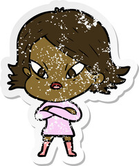 distressed sticker of a cartoon stressed woman