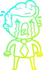 cold gradient line drawing cartoon crying man