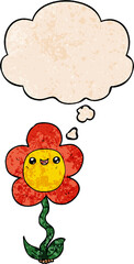 cartoon flower and thought bubble in grunge texture pattern style