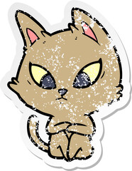 distressed sticker of a confused cartoon cat