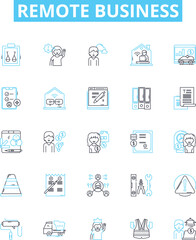 Remote business vector line icons set. Remote, Business, Teleworking, Telecommuting, Virtual, Remotely, Outsourcing illustration outline concept symbols and signs