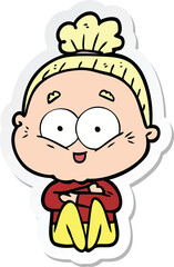 sticker of a cartoon happy old woman