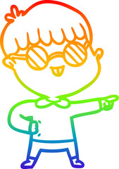 rainbow gradient line drawing cartoon boy wearing spectacles