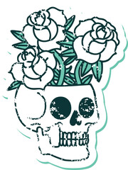 Fototapeta premium distressed sticker tattoo style icon of a skull and roses