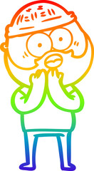 rainbow gradient line drawing cartoon surprised bearded man