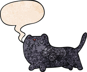 cartoon cat and speech bubble in retro texture style