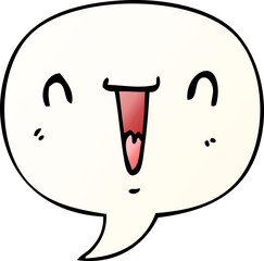 cute happy cartoon face and speech bubble in smooth gradient style