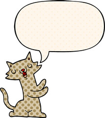 cartoon cat and speech bubble in comic book style