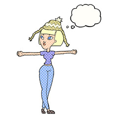 thought bubble cartoon woman wearing hat