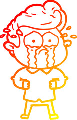 warm gradient line drawing cartoon crying man with hands on hips