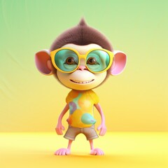 Funny monkey wearing sunglasses on a colorful background. Generative AI