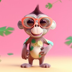 Funny monkey wearing sunglasses on a colorful background. Generative AI