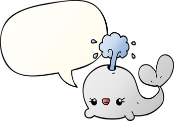 cute cartoon whale and speech bubble in smooth gradient style
