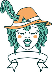 singing half orc bard character with banner illustration