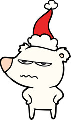 angry bear polar line drawing of a wearing santa hat