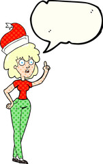 comic book speech bubble cartoon woman wearing santa hat