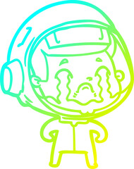 cold gradient line drawing cartoon crying astronaut