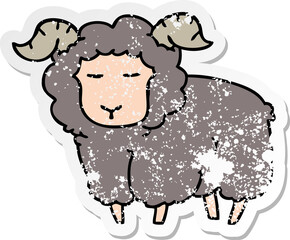 distressed sticker of a quirky hand drawn cartoon ram