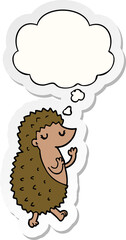 cartoon hedgehog and thought bubble as a printed sticker