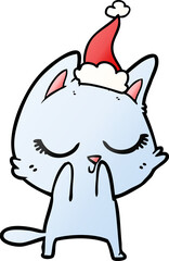 calm gradient cartoon of a cat wearing santa hat