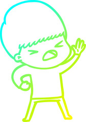 cold gradient line drawing cartoon stressed man