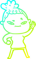 cold gradient line drawing cartoon woman