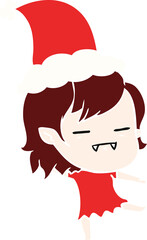 flat color illustration of a undead vampire girl wearing santa hat