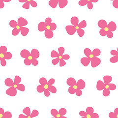 Seamless patterns with pink flowers. Simple flat modern drawing. Floral texture collection for textile and fashion design.