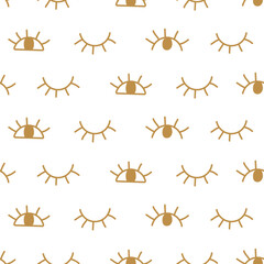 Golden eyes seamless pattern. Hand drawn repeat background with eyes. Cute fabric design.