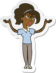 sticker of a cartoon woman raising hands in air
