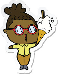 sticker of a cartoon woman wearing spectacles with ice cream
